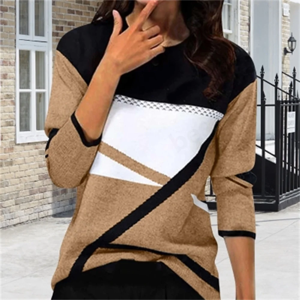 

Women's striped printed V-neck long sleeved T-shirt casual top