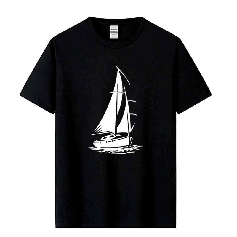 Men's T Shirt Funny Yacht Boat Ship Sea Ocean Waves Casual Loose Handsome raglan Short Sleeve O Neck Cotton Men Shirts Tee Tops