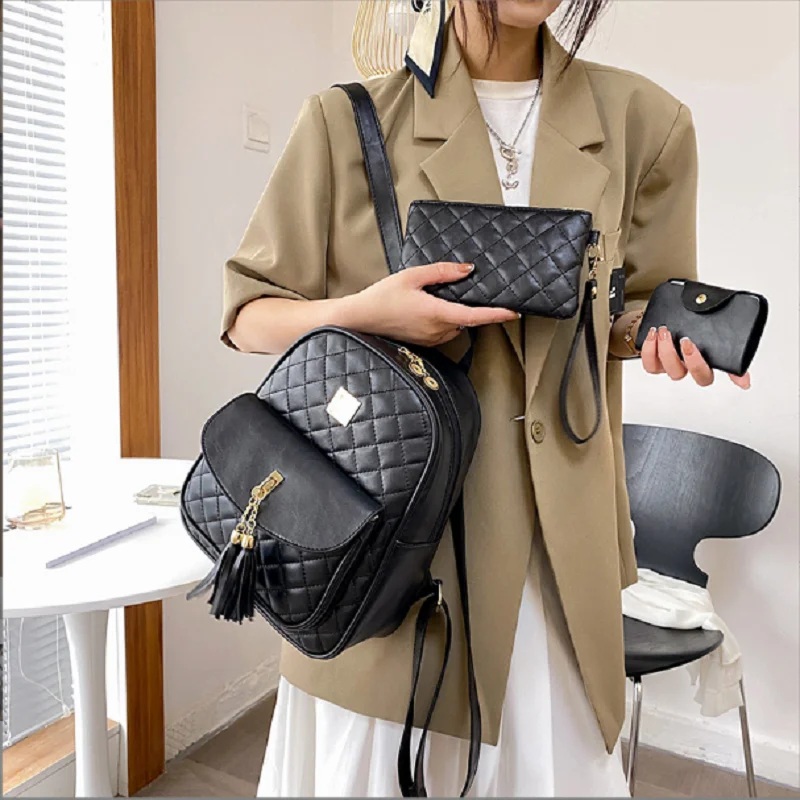 Hot Sale Women's Large Capacity Double Zipper Shoulder Bags Purse Fashion Tassels Leather Travel Backpacks School Bag Totes