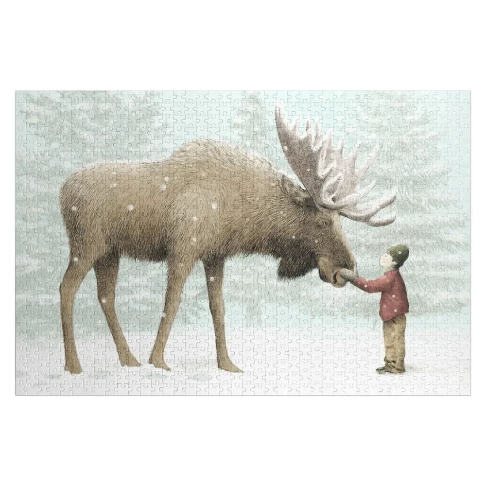 

Boy and Moose Jigsaw Puzzle Iq Wooden Adults Game Children Puzzle