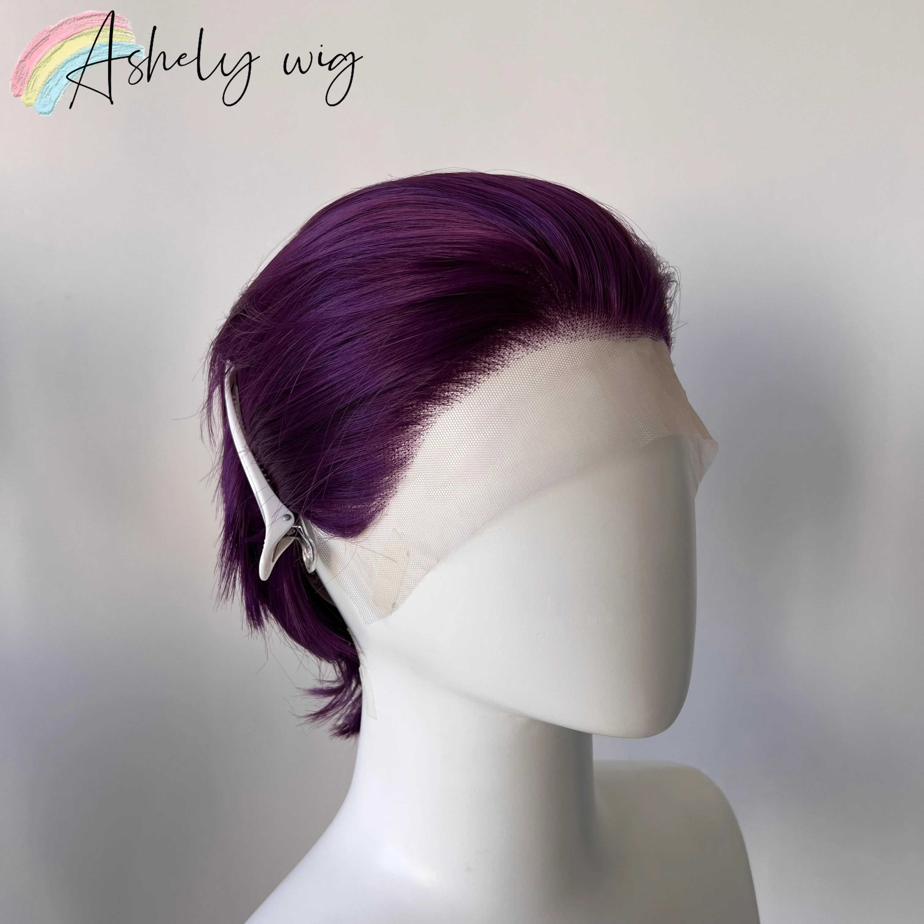 

Темно-фиолетовый парик шнурка с ручным крючком для мужчин 13*4 HD парики фронта шнурка прическа для фотосессии косплей синтетические парики шнурка