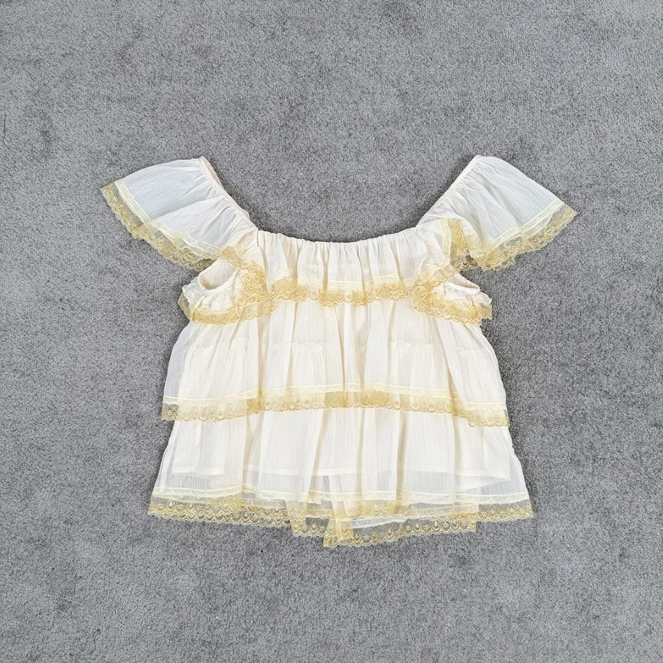 2026 Lace Trimmed Mesh Camisole Top - Tiered Ruffle Design with Adjustable Tie Front in Cream & Navy for Romantic Summer Style