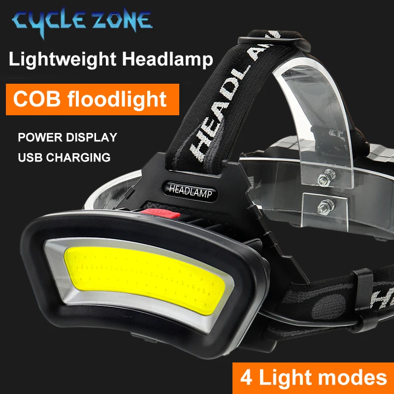 Powerful COB Headlamp USB Rechargeable Head Flashlight with Rear Red Warning Light Night Working Camping Fishing LED Headlight