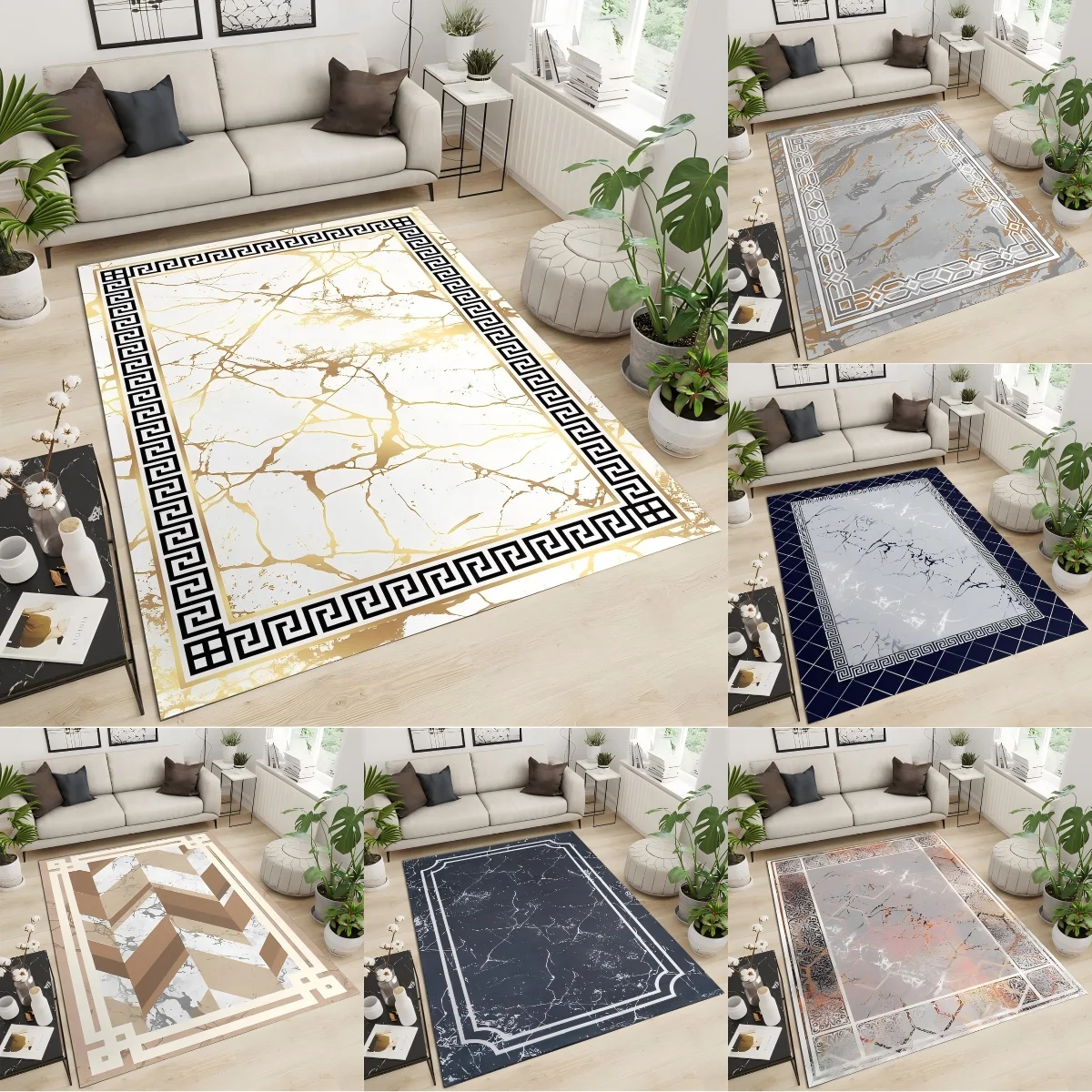 Light Luxury Geometric Entry Rugs, Abstract Texture Floor Mat Carpet Easy to Clean Foldable for Bedroom Living Room Office