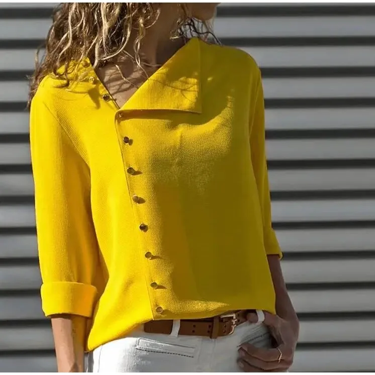 Camicetta casual in chiffon da donna autunnale Design con bottoni obliqui Faionable And Sli Ladies'irt Altro materiale 00%