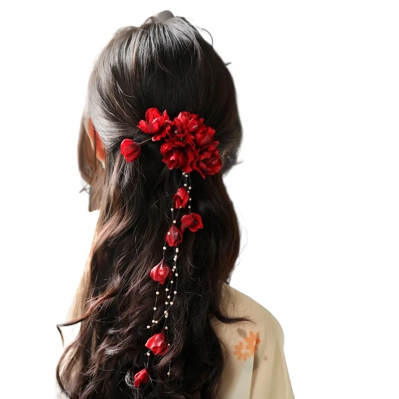 bridal-headdress-red-flower-fringed-high-sense-toasting-clothes-hair-accessories-wedding-dress-disc-hair-headdress
