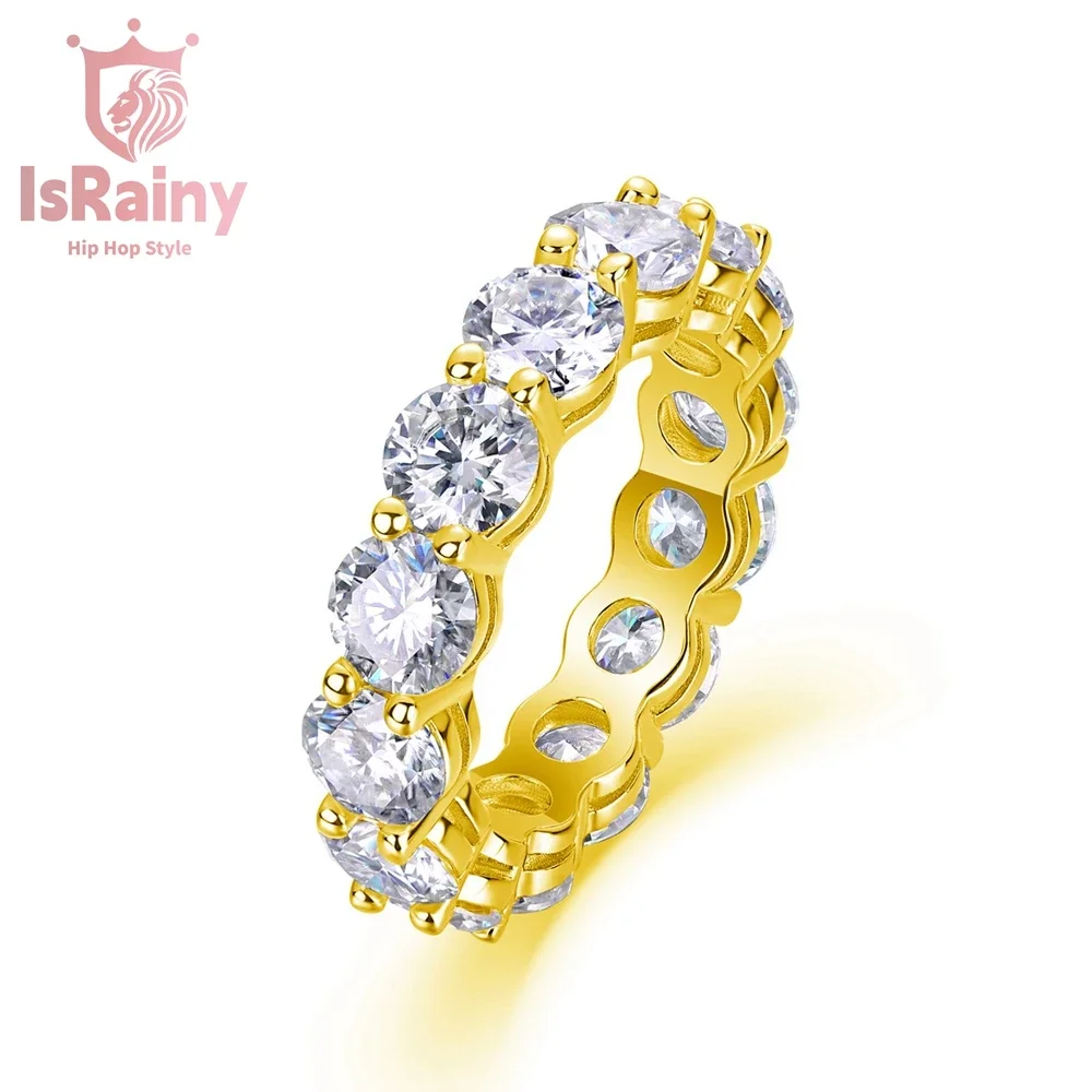 

IsRainy 5MM 18K Yellow Gold Plated 925 Silver Round Moissanite Ring Diamond Wedding Anniversary For Women Ring Fine Jewelry Gift