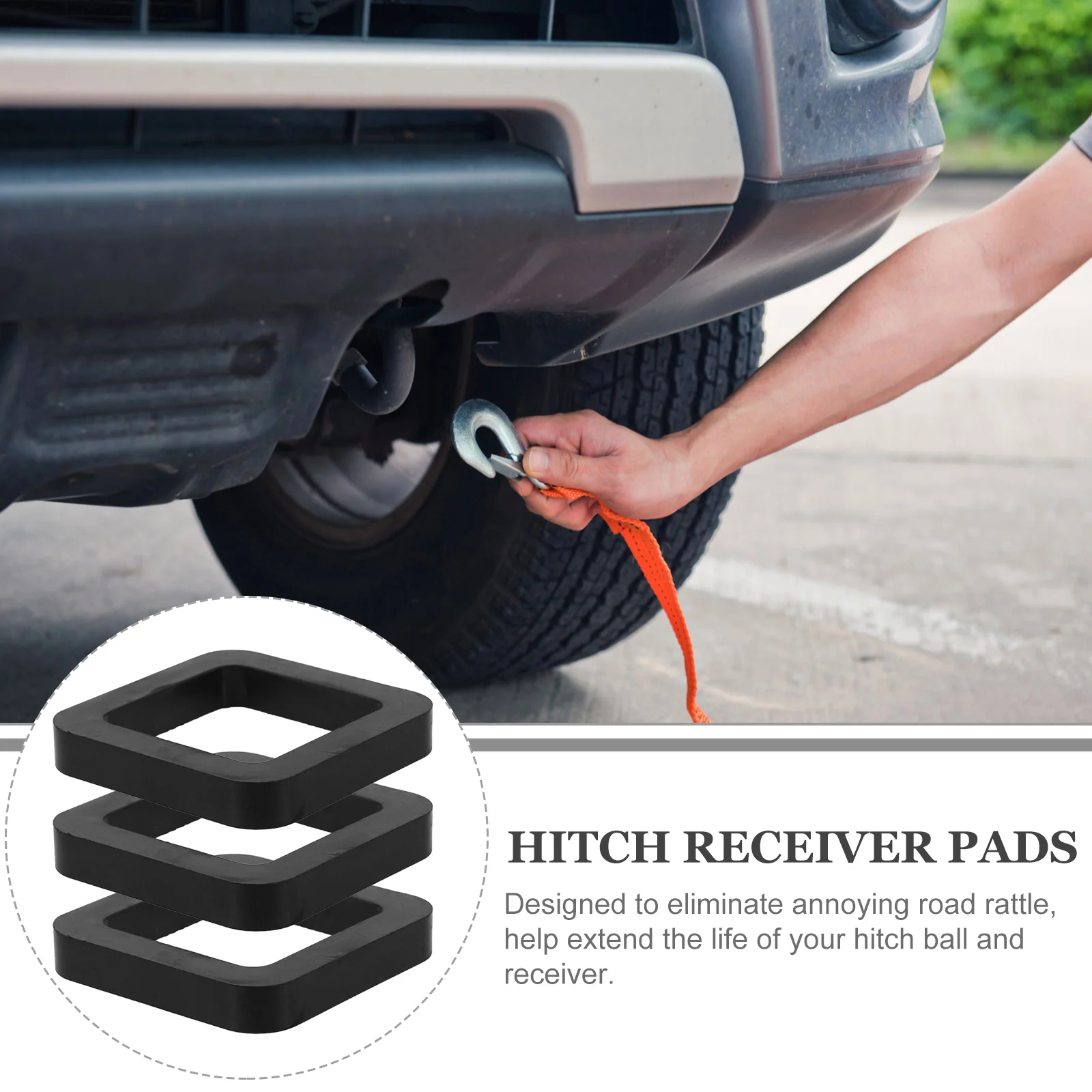 3Pcs Hitch Receiver Silence Pad Rubber Vibration Absorber for 2-Inch Trailer Hitch Noise Cancellation Rattle Reduction Damping
