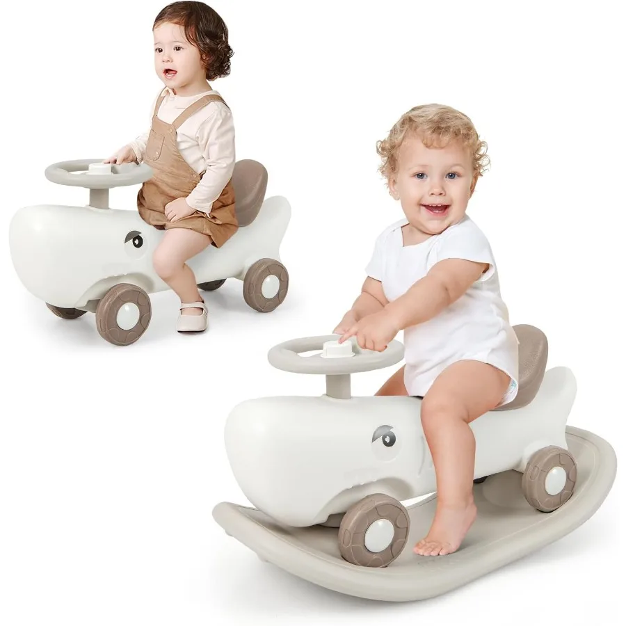 3 in 1 흔들목마, 유아용 푸시카 (탈부착 가능한 밸런스 보드 포함), 부드러운 바퀴 및 미끄럼 방지 EVA 스트립, 상어 모양