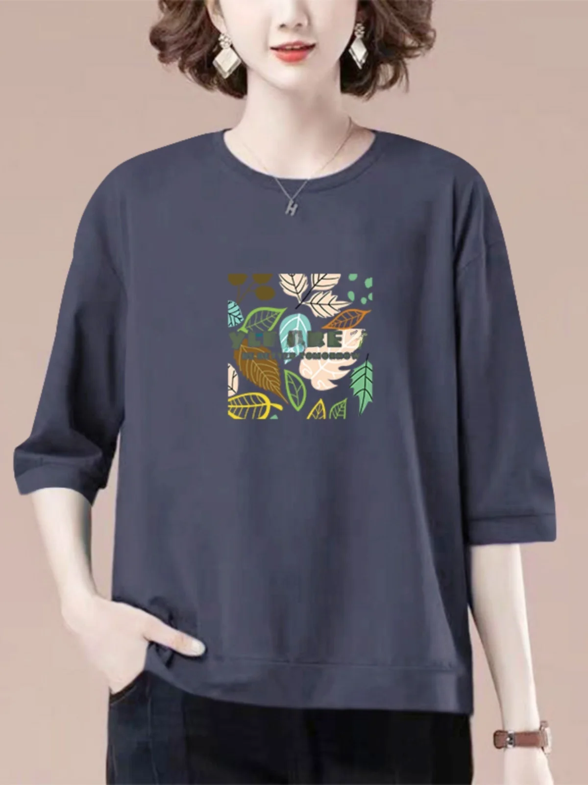 

Women's Casual Cotton T-irt round Ne Seven Sve Pure Cotton Faionable Leisure Tagkita Brand Printed Commute Sle Loo...
