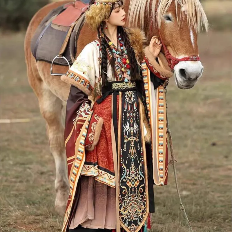 7-piece Set Ethnic Tibetan Style Embroidered Clothing Travel Photography Series Tibetan Robe Hanfu Costume Cosplay Party