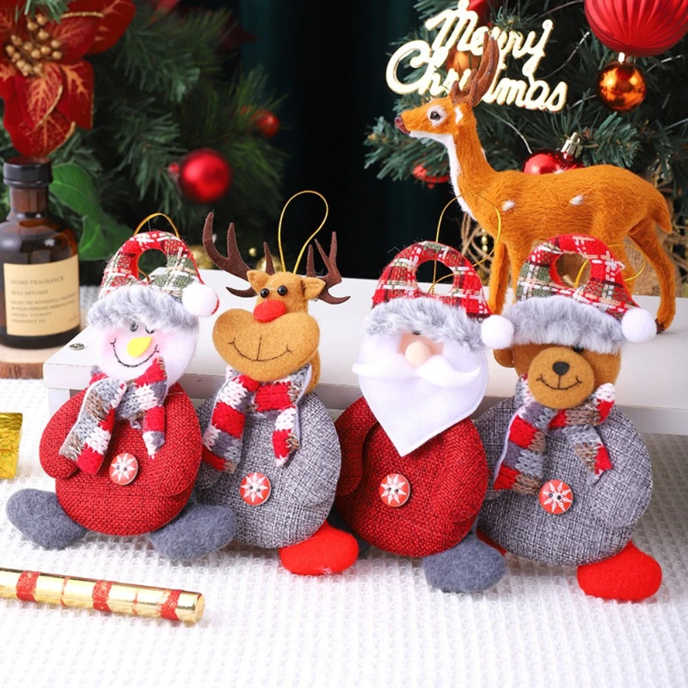 

2pcs New Christmas Tree Decorations Santa Claus Snowman Figurine Fabric Button Pendant Christmas Tree Pendant and Accessories