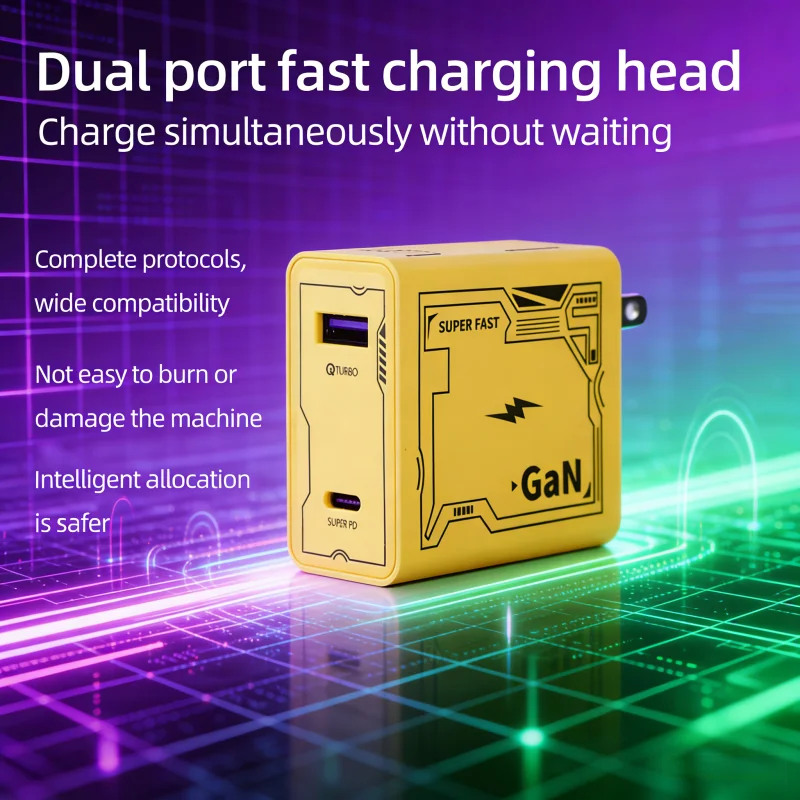 

120W dual-port fast charging charger, USB USB-C armored power adapter, suitable for iPhone, Google phones and tablets - portable