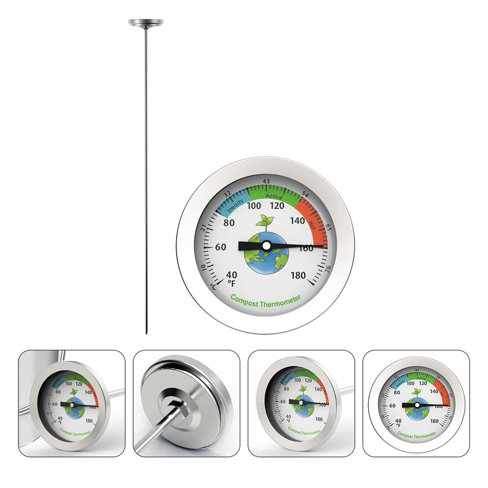 

Soil Thermometer Stainless Steel Probe Waterproof Outdoor Garden Greenhouse Compost Bin Temperature Measuring Tool Instrument