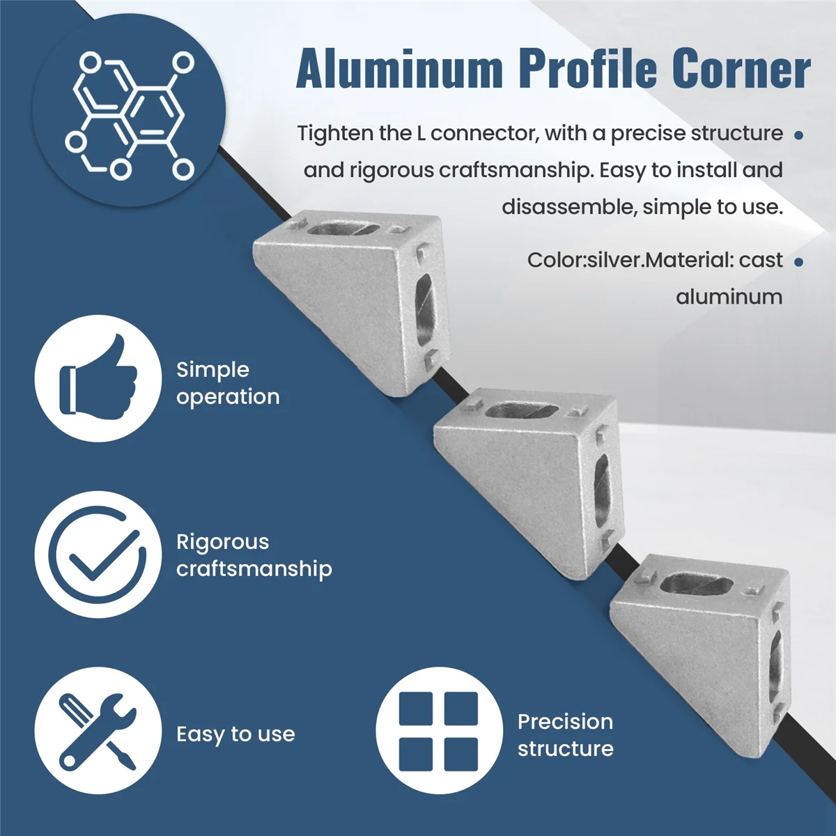 موصل من الألومنيوم بزاوية زاوية زاوية زاوية ، استخدام دعامة تثبيت مطابقة لمظهر الألومنيوم الصناعي ، 20X20 L ، 20x20