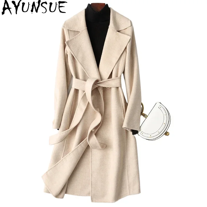 AYUNSUE 100% Real Wool Jacket Women Luxury Long Coats Woman High Quality Outerwears Autumn Winter 2024 Women Clothing пальто