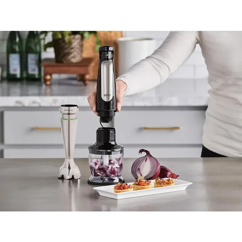 MultiQuick MQ7077 4-in-1 Immersion Hand, Powerful 500W Stainless Steel Stick Blender, Variable Speed +6-Cup Food Processor