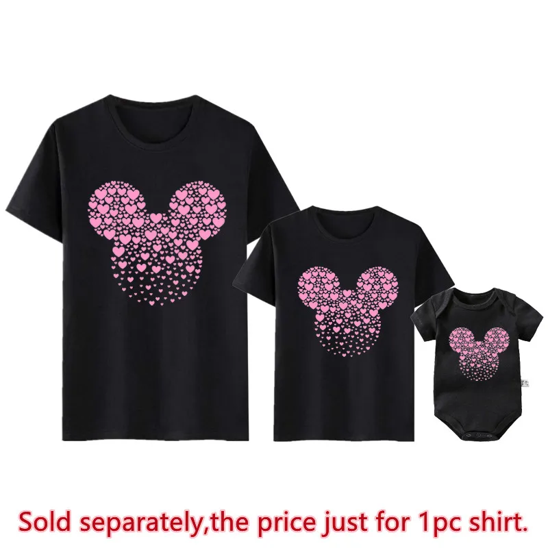 New Family Matching Outfits Heart Minnie Print Mother Daughter Son T Shirt Baby Romper Kawaii Mickey Mouse Family Look Clothes