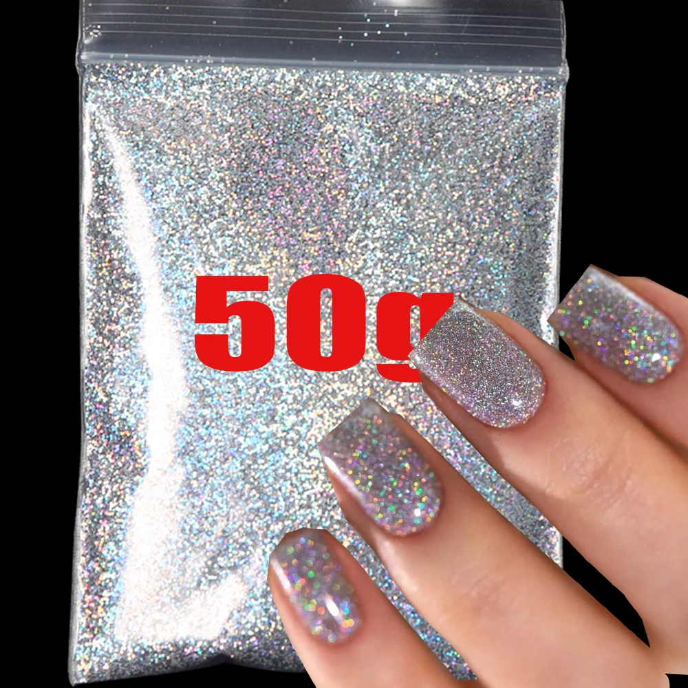 50g/Bag Holographic Silver Nail Glitter Powder 24-Color Laser Shiny Fine Nail Powder 0.2mm DIY Glitter Manicure Powder &*&