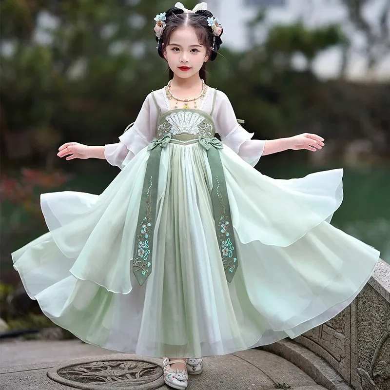 

Girls Vintage Chinese Traditional Hanfu Dress Sweet Girl Children Perform Costumes Fairy Dress Princess Tang Suit Kids Cosplay