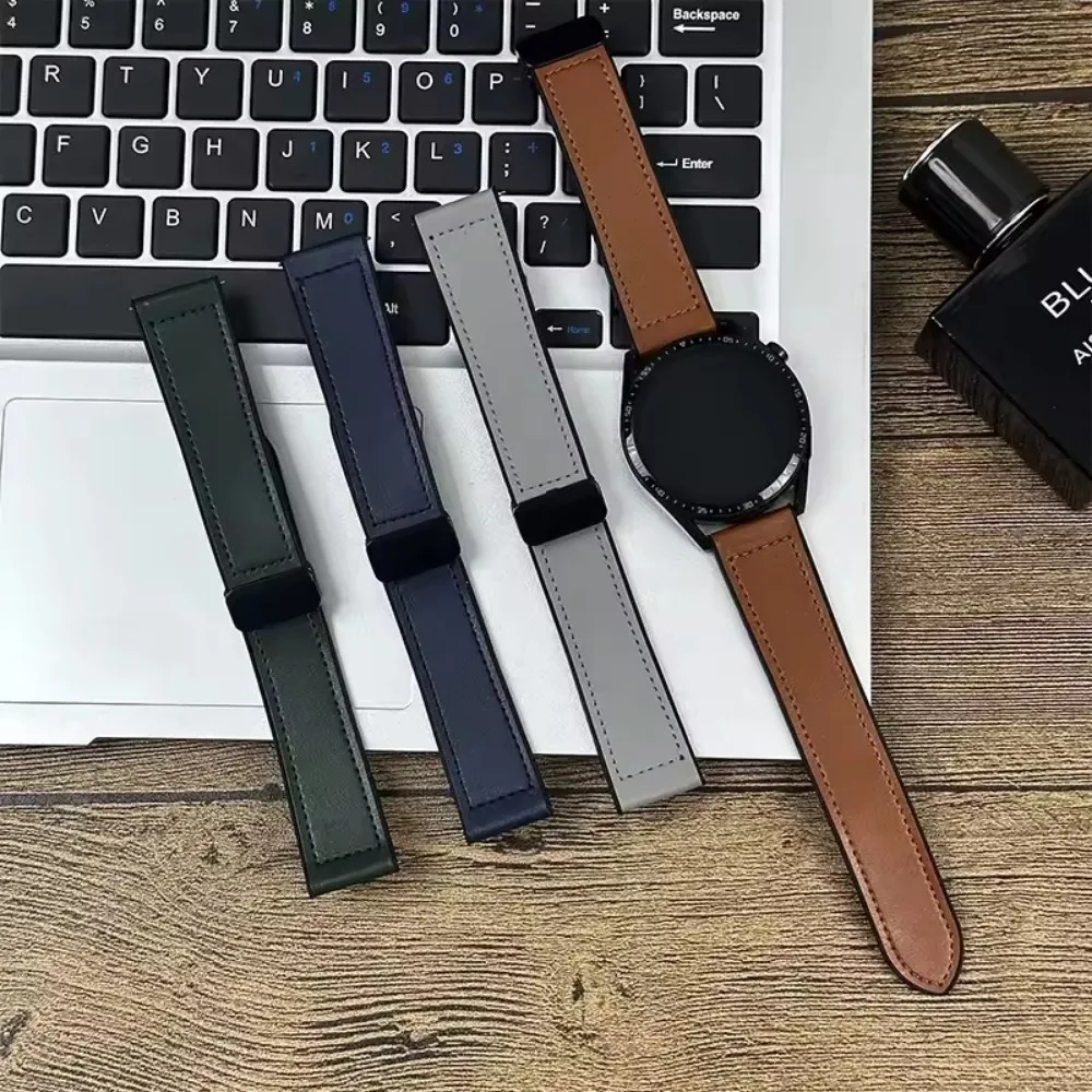 22 مللي متر 20 مللي متر سيليكون + حزام جلدي لساعة هواوي GT5 برو 46 مللي متر مشبك مغناطيسي قابل للاستبدال معصمه لساعة هواوي GT5 46 مللي متر