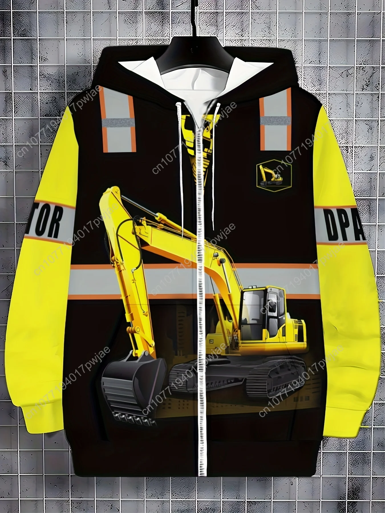 Мужские толстовки с капюшоном на молнии и длинными рукавами с рисунком экскаватора, осенне-зимняя повседневная уличная куртка на шнурке и поэзии
