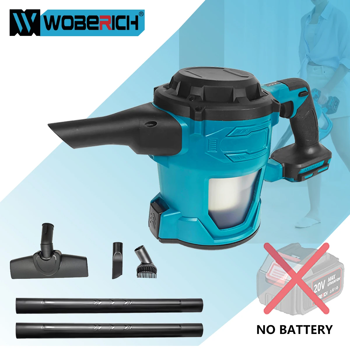 WOBERICH Cordless Protable Electric Vacuum Cleaner Handheld Rechargeable Dust Carpet Collector Machine For Makita 18v Battery