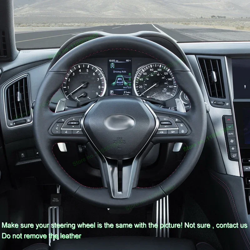 Hand-Stitch Non-slip Alcanrata Leather Car Steering Wheel Cover Wrap for Infiniti Q50 Q50L Q55 Q60 QX50 QX55 2017-2022 Interior