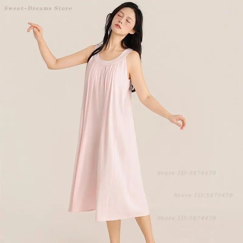 Summer High End Nightgown Modal Cotton Sleeveless Nightdress Intimate Lingerie Sexy Chemise Sleepwear Long Suspender Home Wear - view 5