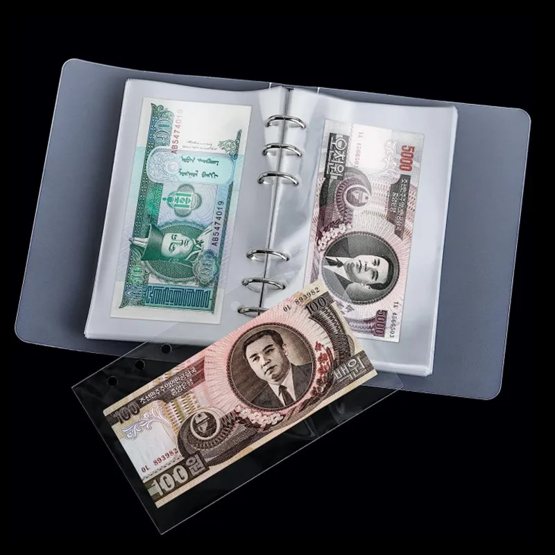 

100 Pocket Currency Album for Tickets Stamps Collection Supplies Portable Banknotes Holder Paper Money Sleeves Storage Book