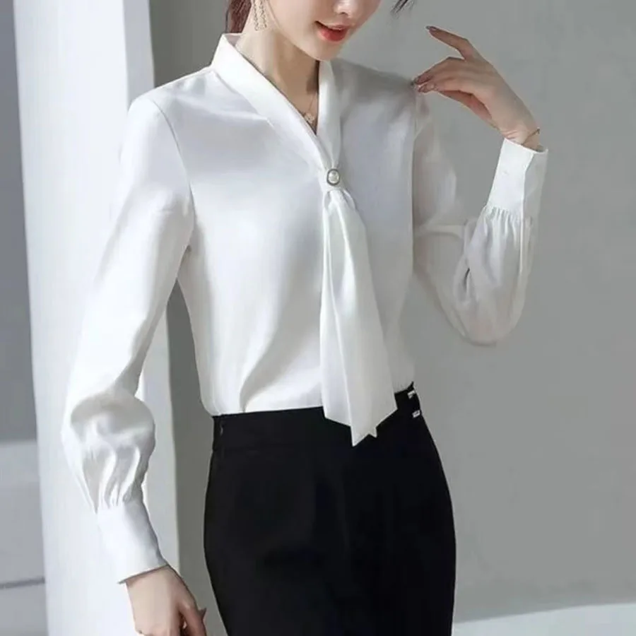 Women Spring Autumn Style Blouses Shirts Lady Casual Long Sleeve Bow Tie Collar Blusas Tops Office Lady Shirt Female Clothes Top