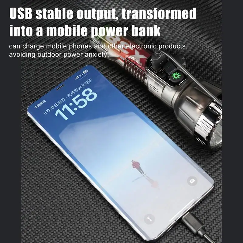 Solar Power Flashlight Portable Outdoor Survival Torch Multifunctional USB Camping Lantern Power Bank For Hiking Hunting