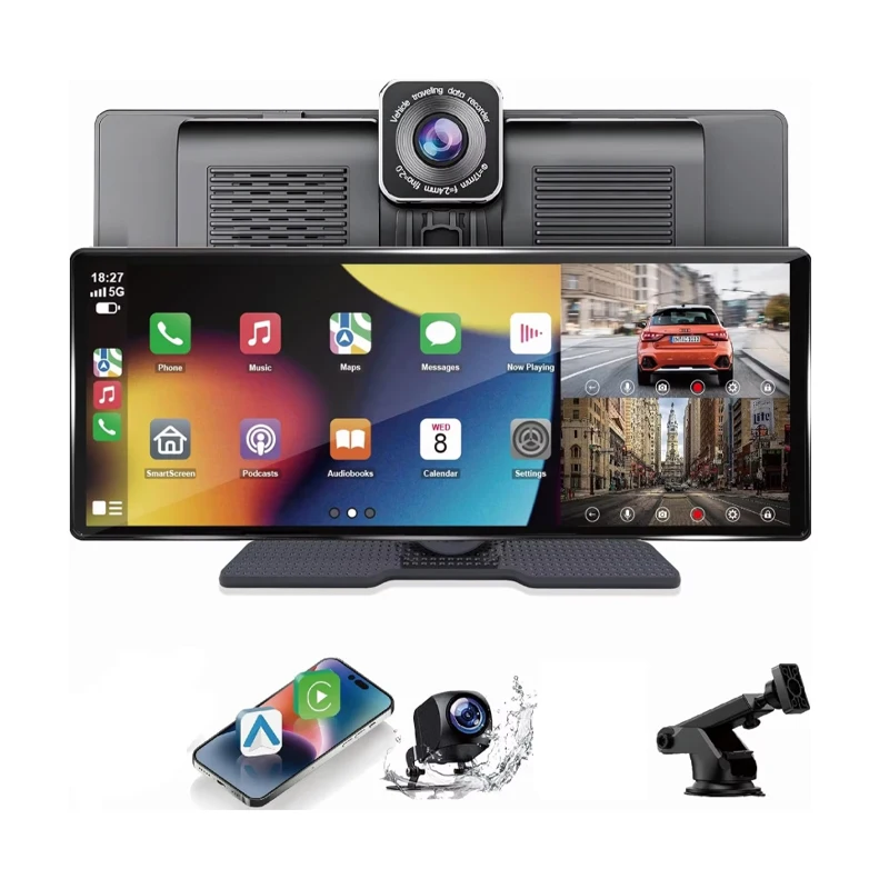 10.26 Inch Wireless CarPlay Monitor IPS Screen Android Auto Touch Screen WIFI FM BT 5.0 Rearview Dash Cam Multimedia Player AUX