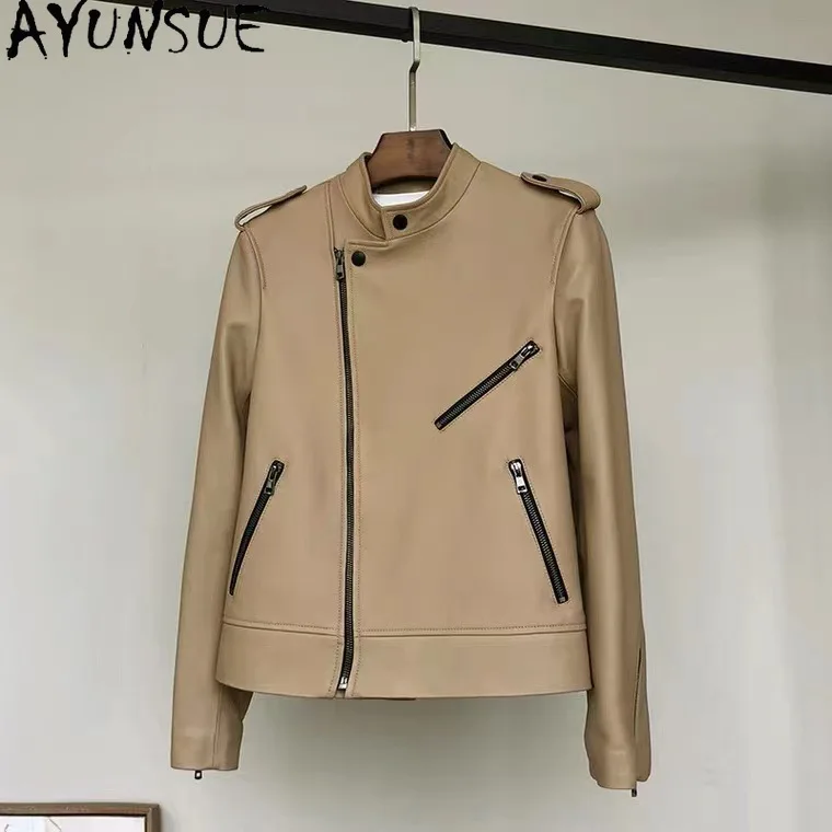 AYUNSUE High-end-Echtes Leder Jacke Frauen 2025, Mode Schaffell Mantel Streetwear Motorrad Jacken Frühling Herbst Kleidung