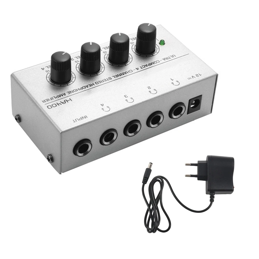 Hot Mini Stereo Headphone Amplifier HA400 4 Channels Ultra-Compact Audio Amplifier With Power Adapter EU US Plug Adapter