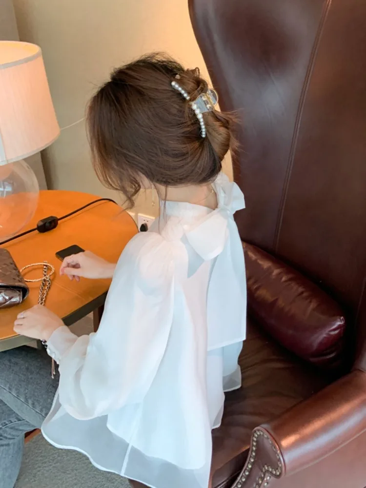 ربيع جديد الحلو الجنية مثل عقدة الشيفون الدانتيل أعلى المرأة لطيف Sle فقاعة Sve بلوزة جميلة تماما #4