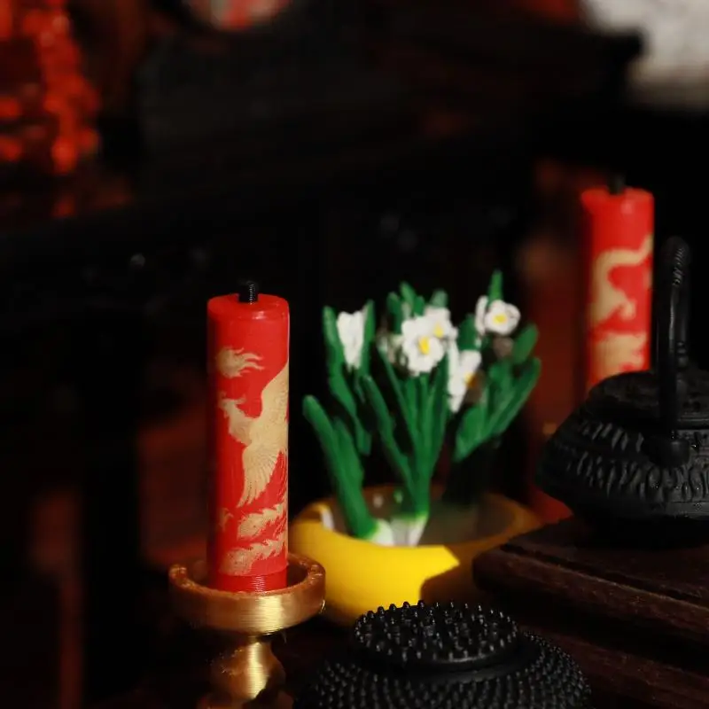 1 Para Akcesoriów dla Lalek, Model Sceny Domku dla Lalek w Skali 1:12, Świecznik do Domku dla Lalek, Mini Świecznik Smok i Feniks, Zabawka dla Dzieci