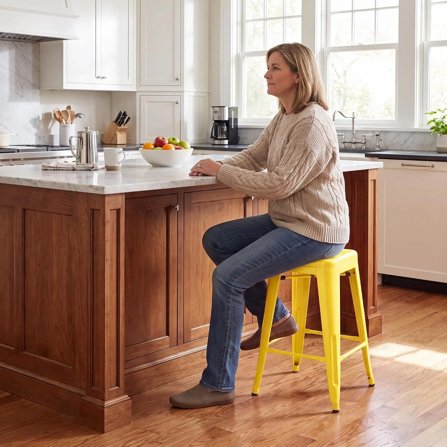 Metal Bar Stools 4pcs, 24 Inch Counter Height Backless Stackable Industrial Chairs For Dining Kitchen Indoor Outdoor, Customized