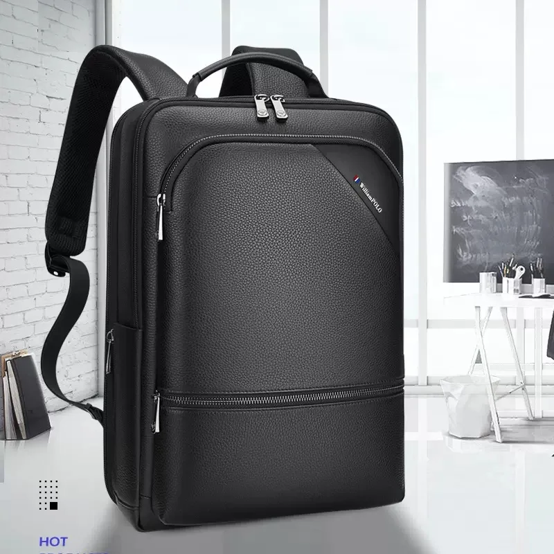 حقيبة ظهر رجال الأعمال الراقية من الجلد الطبيعي بطبقة علوية من جلد البقر حقيبة كمبيوتر محمول كاجوال متعددة الوظائف للرجال #1