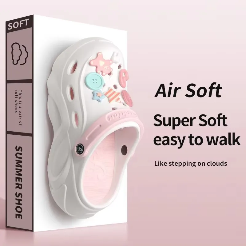 Women’s EVA Platform Clogs with Pink Bear & Star Charms, Non-Slip Height-Boost Slides for Home Leisure
