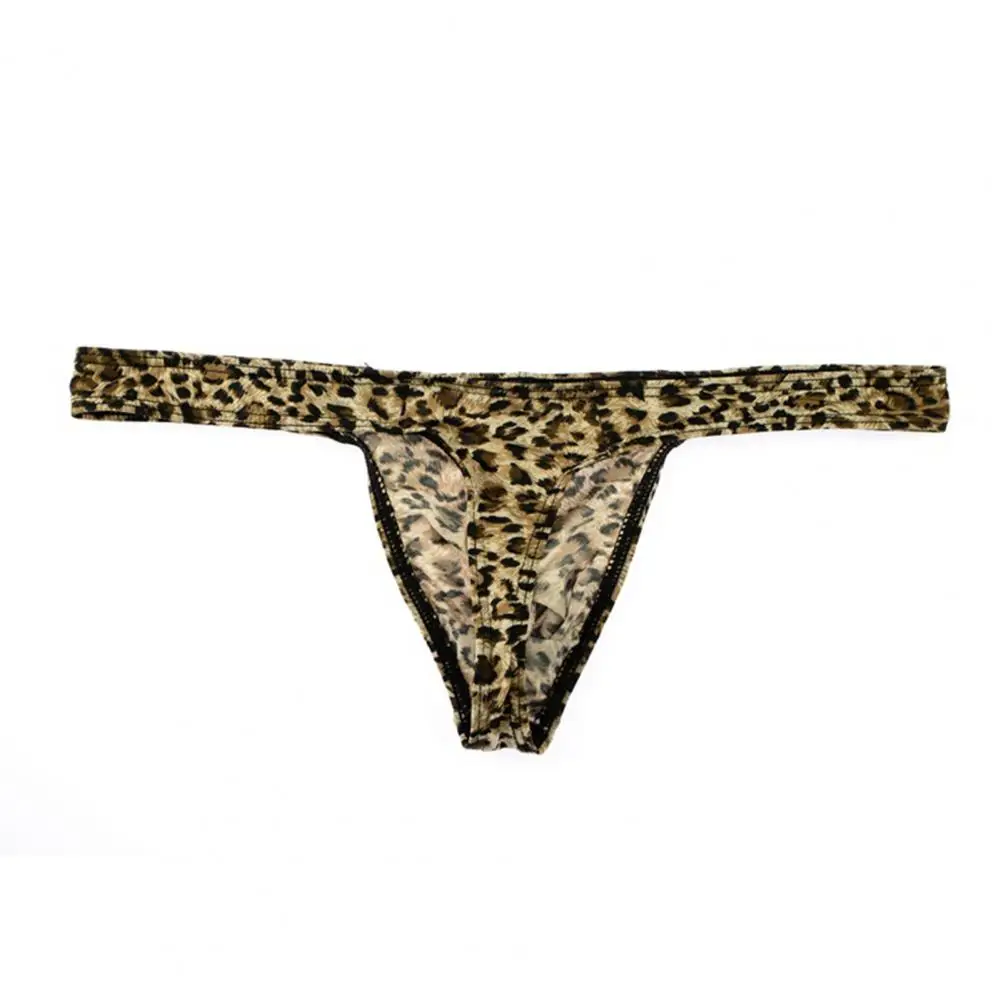 Smooth Lines Men Thong Leopard Print Men\'s Thong Briefs Slim Fit High Elasticity Breathable Underwear for Comfortable Daily Wear