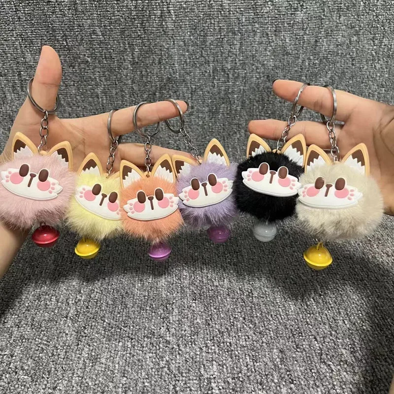 모조 렉스 토끼털 귀여운 행운의 고양이 벨 장식 플러시 펜던트 키체인 가방 펜던트 다용도 키체인