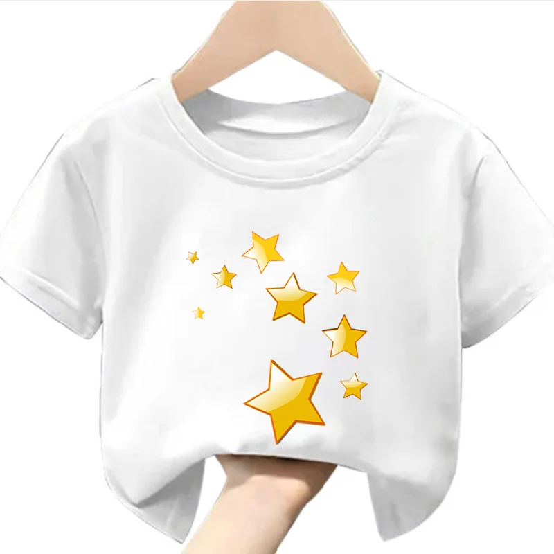 

Stylish Cartoon Pentastar Graphic Print Casual and Comfortable Crew-neck Short Sleeve T-shirt Kids Clothes Girls Clothes