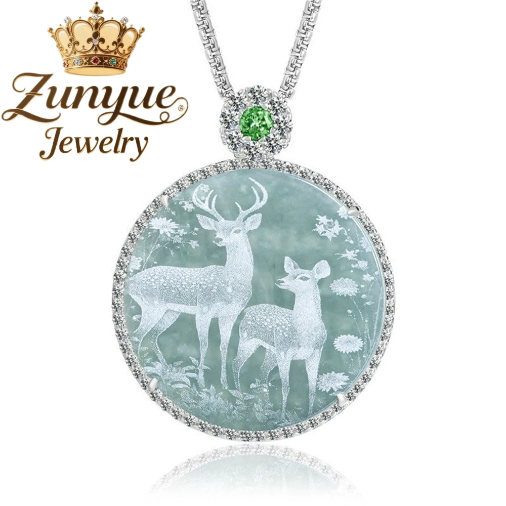 Natural Genuine Ice-Grade Blue Water Jadeite Deer-Shaped Pendant Luxury Quality Fashion Jewelry Amulets And Mascots Charms Gift