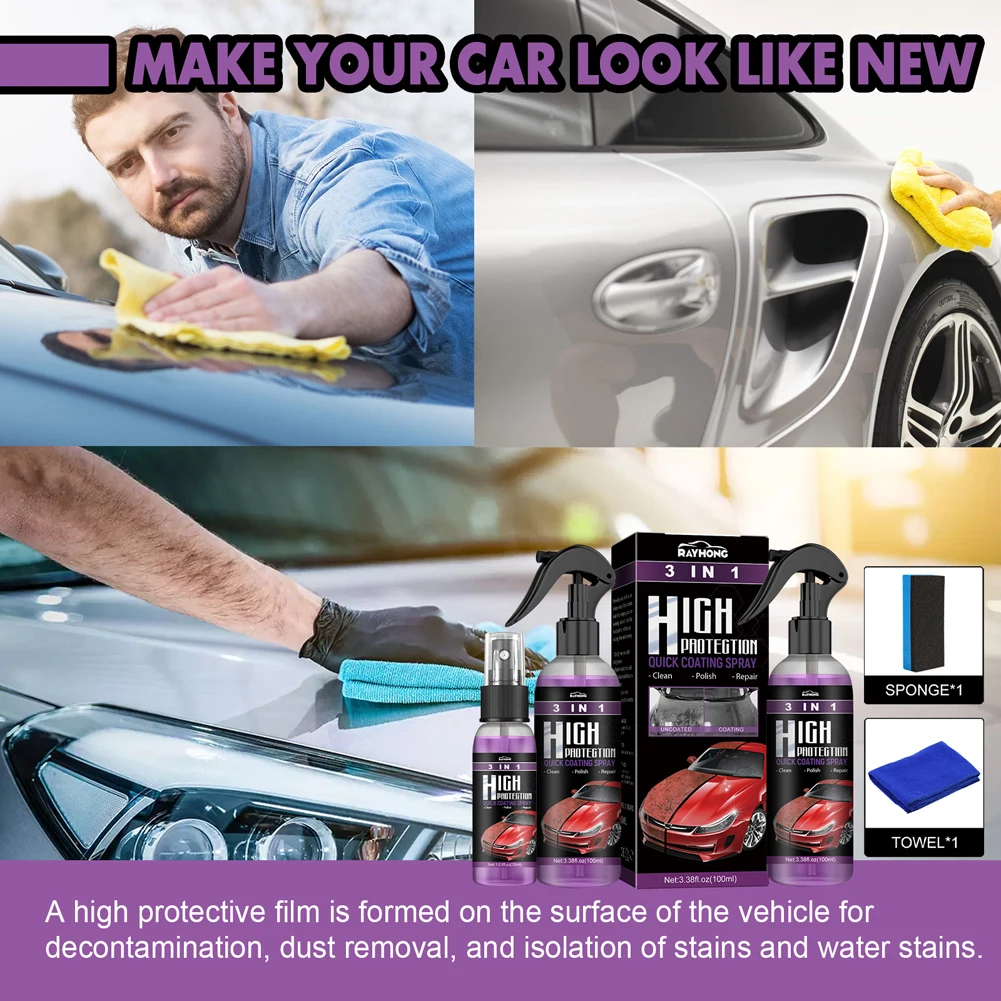 3 In 1 Car Ceramic Coating Spray 100ml Auto Nano Ceramic Coating Car Nano Spray Car Scratch Repair Body Compound Scratch Repair image 3