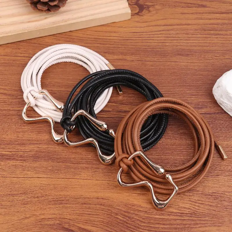 عادية بولي Leather جلد المرأة رقيقة حزام طويل الذهبي مشبك سلسلة حزام خصر حبل معقود معطف على شكل ثوب حزام الخصر