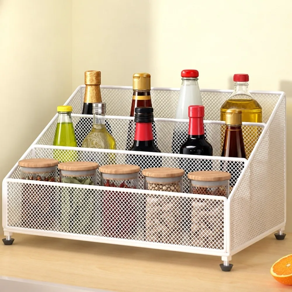 Multi-Functional Kitchen Seasoning Storage Rack Divided Sections Adjustable Leveling Feet Kitchen Organizer Rack