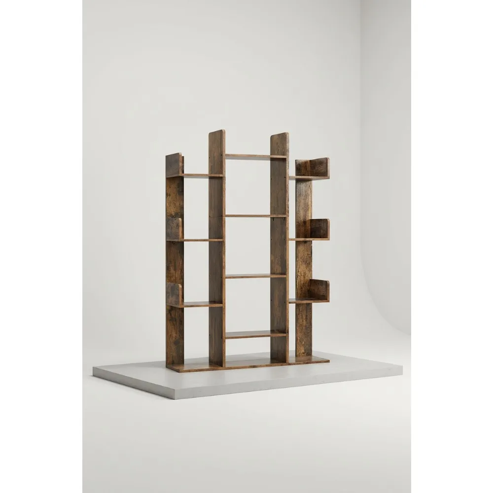 

Tree Bookshelf with 13 Shelves, Rustic Brown Storage Unit for Living Room & Office