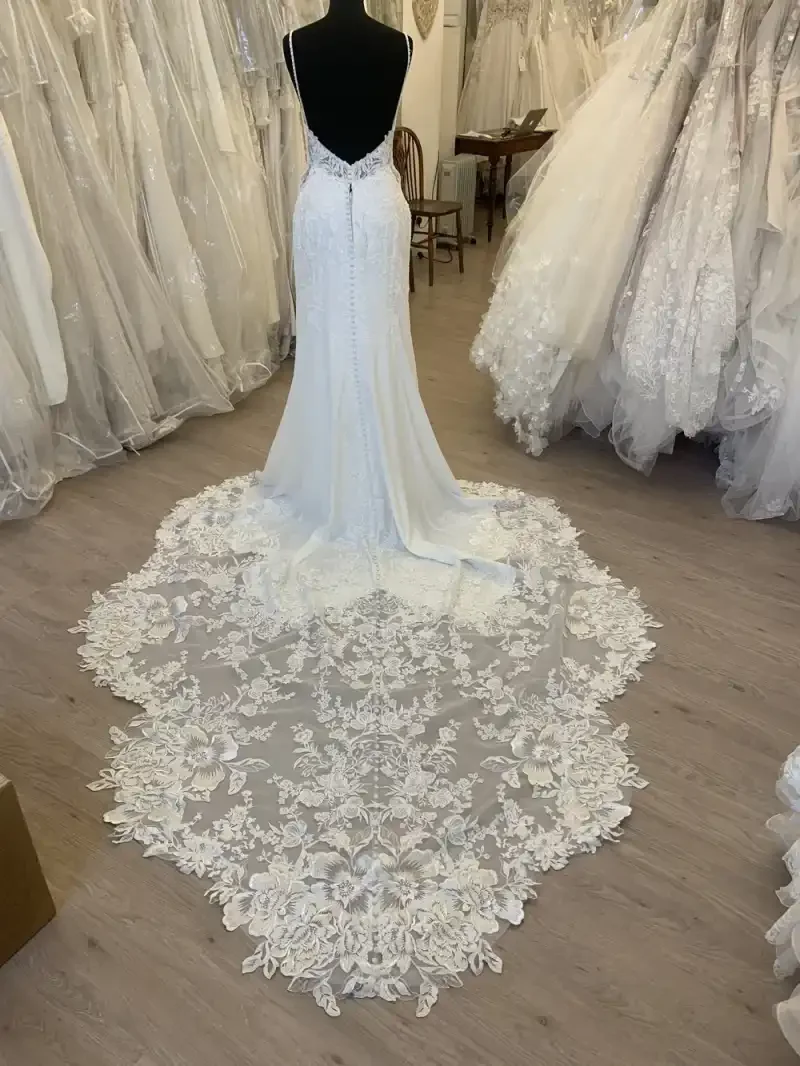 Lakshmigown Trägerloses Spitzen-Meerjungfrauen-Hochzeitskleid 2027 aus Krepp-Satin, Maßanfertigung – Detail 6