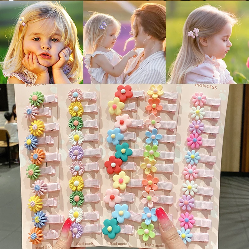 Girls Hair Clips Cute Pink Candy Color Flowers Kawaii Toddler Hair Clips Daisy Kiwi Strawberry Baby Kids Hair Accessories